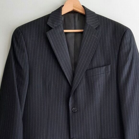 CHAPS 100% Wool Pinstripe Blazer Jacket Navy Blue Men's Sz 38 R - Picture 2 of 15